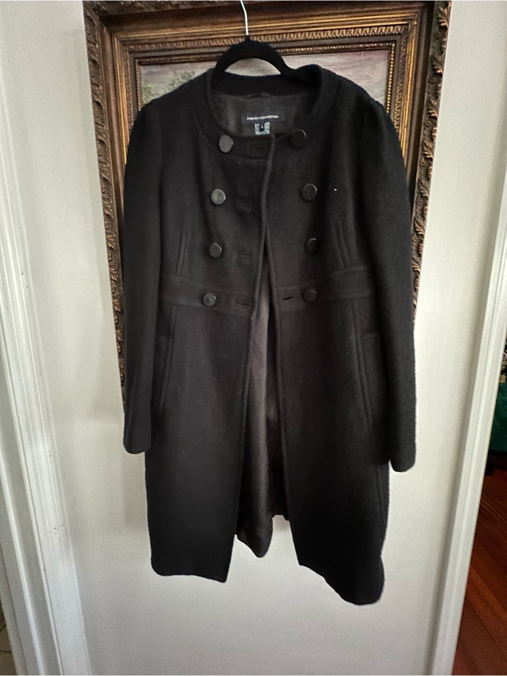 Vintage French Connection Black Wool Double-Breasted Women's Coat